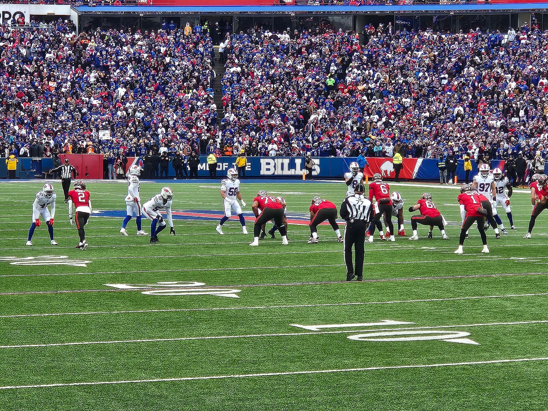 Baker Mayfield leads the Buccaneers offense onto the field against the Buffalo Bills, 2025.