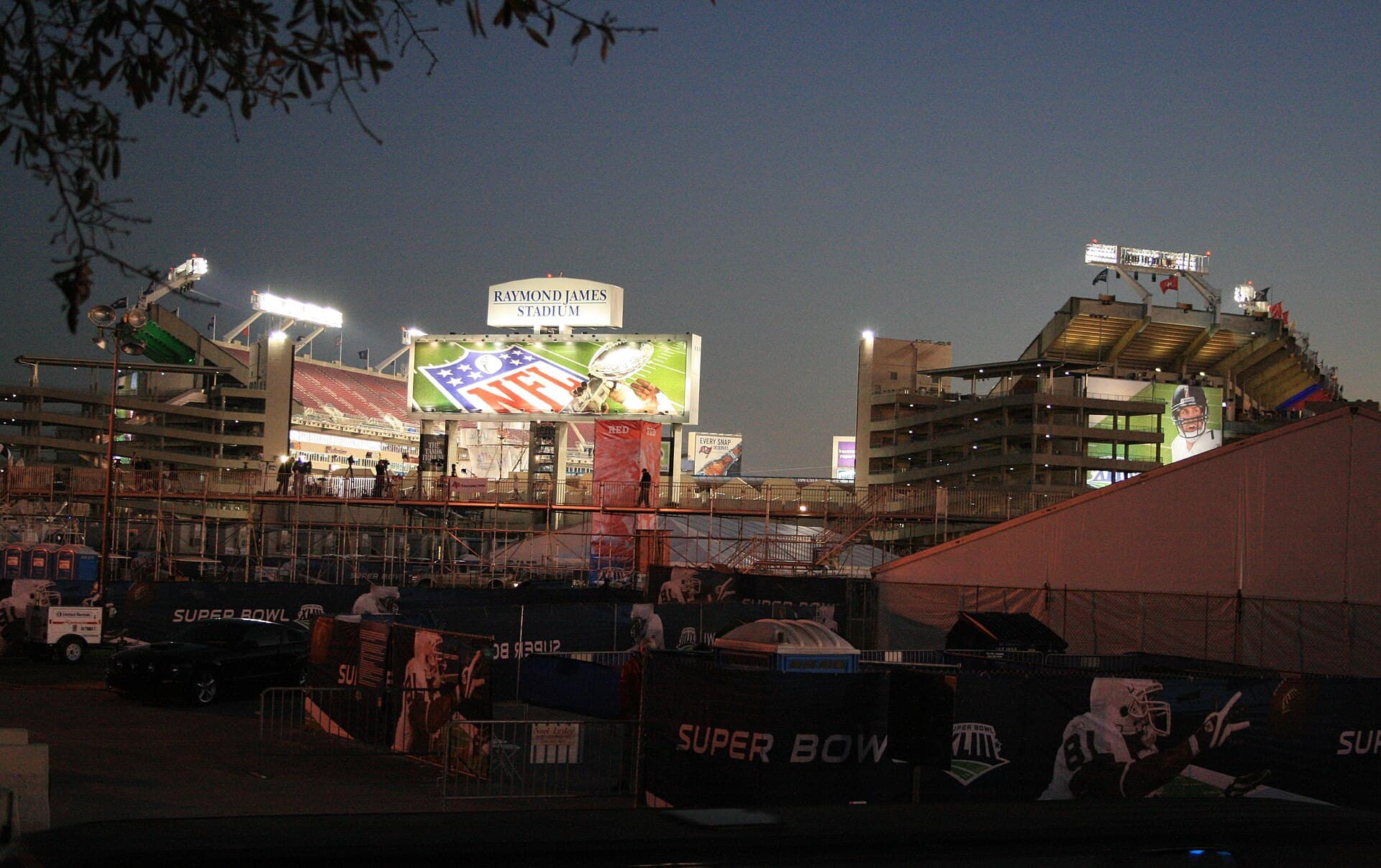 Raymond James Stadium at night.
